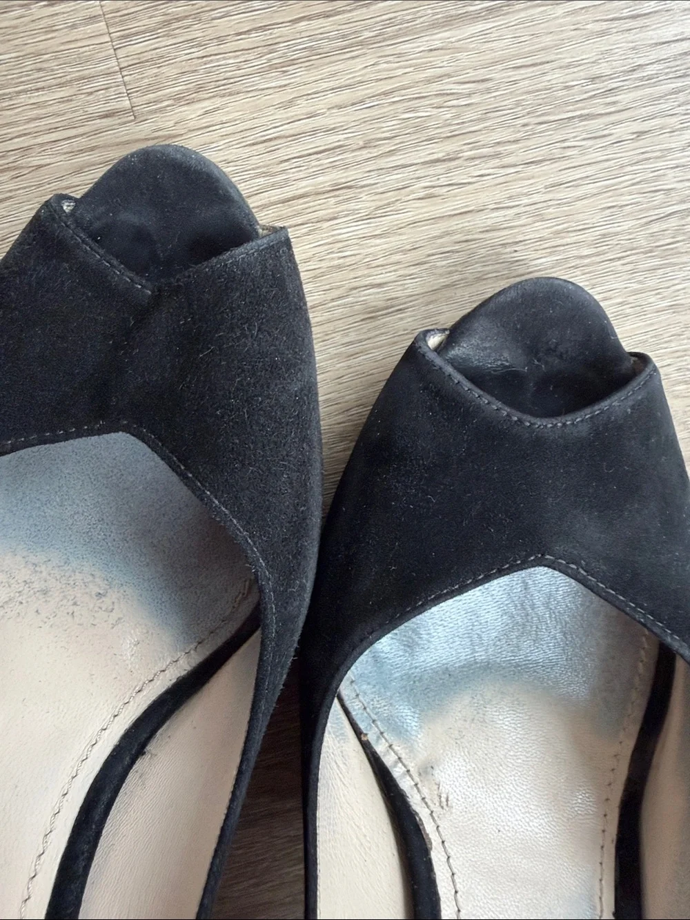 Prada Black Suede Peep Toe Pumps Blue Heels Size 39.5
